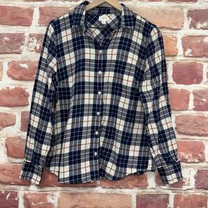 J Crew Top Shirt Women's Medium Blue Multicolor Plaid Casual Button Front